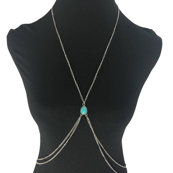 Body Chain with Turquoise Stone Accent Silver - Picture 1 of 8